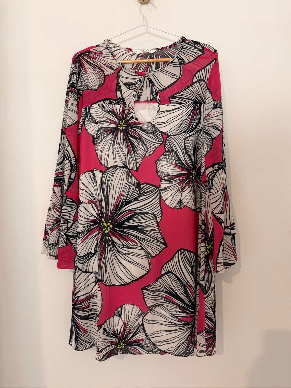 Trina Turk Pink Floral Print 98% Silk Blend Dress Sz 12 - Picture 4 of 12